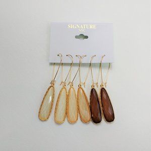 Signature NYC 3 Pairs Dangle Earrings Neutrals